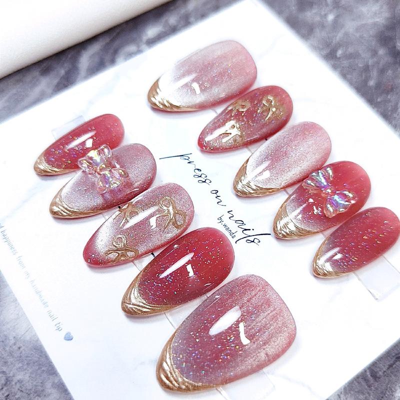 PRESS ON NAIL by calnails cat eye chrome peach 2