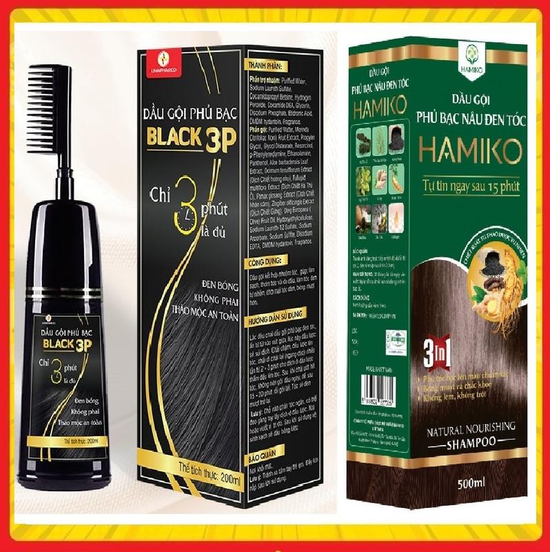  combo Dầu gội phủ bạc BLACK 3P  200ML -MÀU ĐEN & Hapuco pucoliza Hamiko 500ml - Dầu gội nhuộm 3 màu: Nâu hạt dẻ Nâu đen & Đen - nhathuochanoi247 