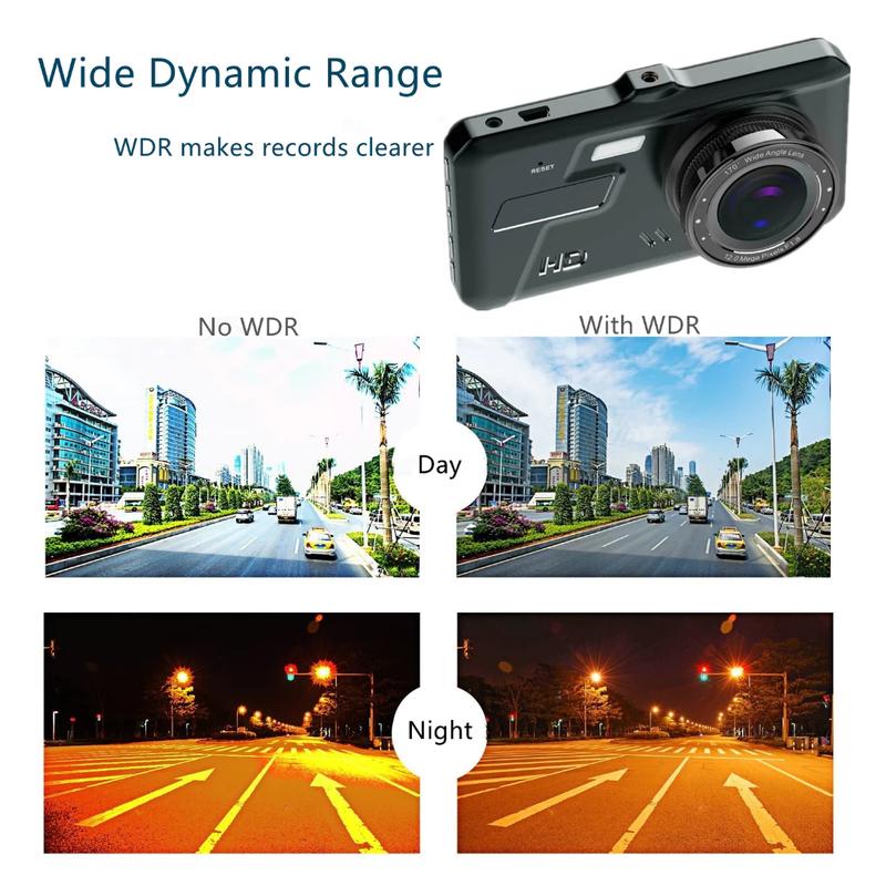 Driving recorder dual camera HD, ultra clear car recorder  wide-angle night vision device, with reverse view, G sensor 4-inch IPS touch screen recorder 5