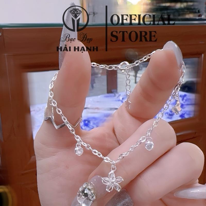Lắc tay nữ bạc ta nhiều charm – hoa đá tinh xảo – Bạc Đẹp Hải Hạnh HHJ