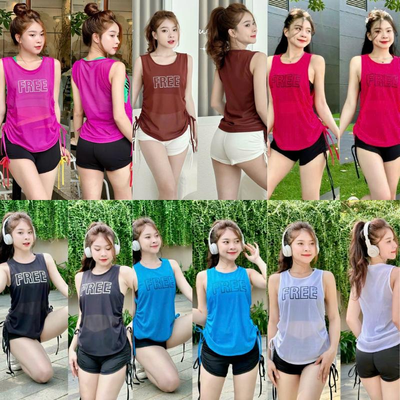 Áo lưới TankTop 3 lỗ phối logo có dây rút Đồ tập nữ thể thao cá tính PL Sport Size M đến 2XL Vải Co Giãn 4 Chiều Thoáng Mát 