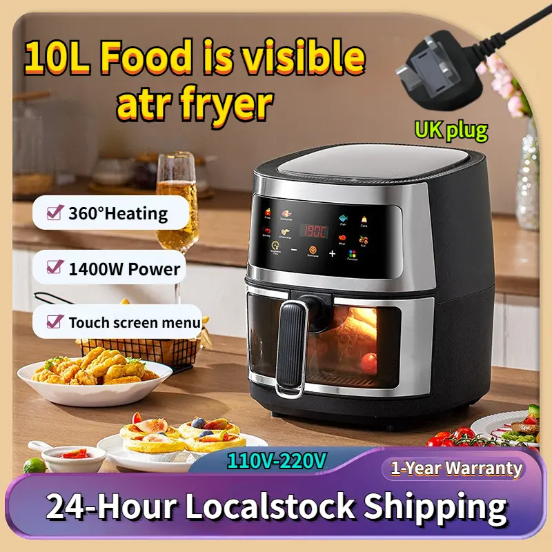 Air fryer 10L large capacity touch screen oil-free cooking multifunctional 1400W air fryer