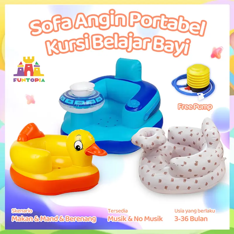 Funtopia Korea Kursi Mainan Bayi Belajar Duduk Sofa Berlapis Kursi Tinggi Bangku Mandi Pompa Udara Gratis Anak-Anak kursi bayi