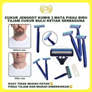 Cukur jenggot kumis 3 mata pisau biru tajam cukur bulu ketiak serbaguna