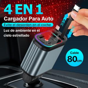 cargador de techo para coche 4 en 1, ultrarrápido y retráctil, con cables antienredos y doble puerto de carga