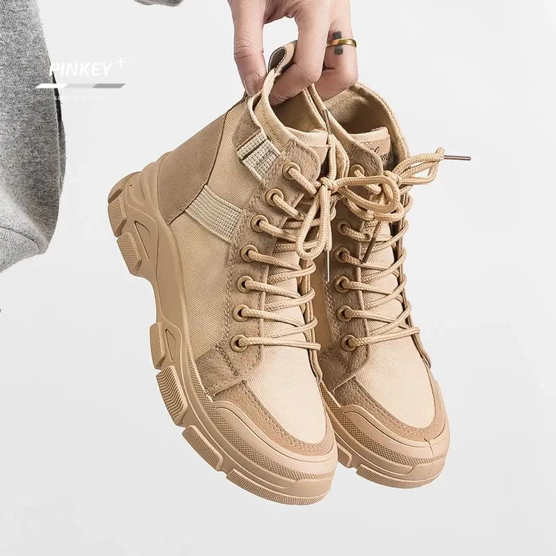 PINKEY P018 Sepatu Wanita Sneakers Boots Shoes Canvas Karet Tinggi Sol 4.5 Cm Insole Sponge Berlubang Comfy Elegant 0