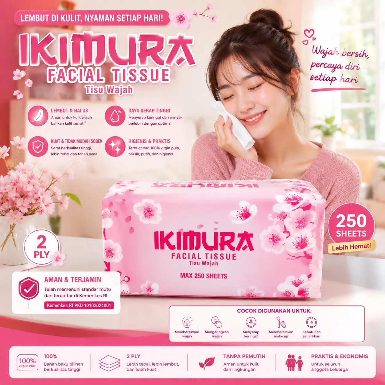 [Jeda Mart] Ikimura Facial Tissue Ikimura Max 250 Sheets Bundle Hemat Isi 6