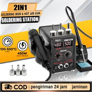 REAIM Solder Station Digital 8586D Pro Heat Gun Solder Blower Heat Air Gun Solder 2 In 1 Solder Uap Mechanic 450W Solder Segel Plastik UntukHot Air Solder Blower 8586D 450W Phone Repair Digital Display 2 in 1 Soldering Station Solder Uap Blower