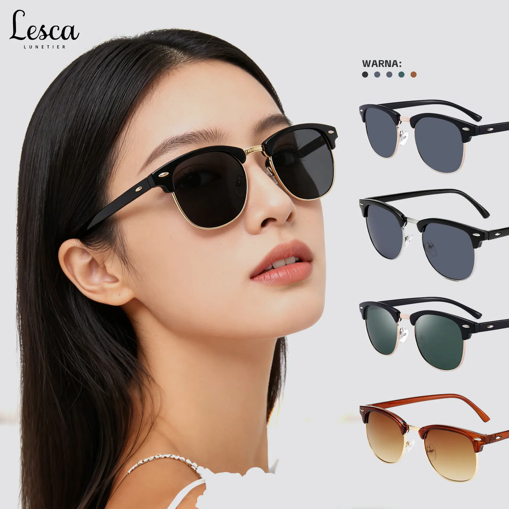 Lesca Kacamata Hitam Pria Wanita Retro Clubmaster Sunglasses Anti UV400 Fashion Trendy