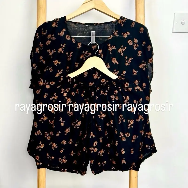 Setelan Baju Tidur Bahan Rayon Bali Wanita Celana Pendek Motif Piyama Dewasa 0