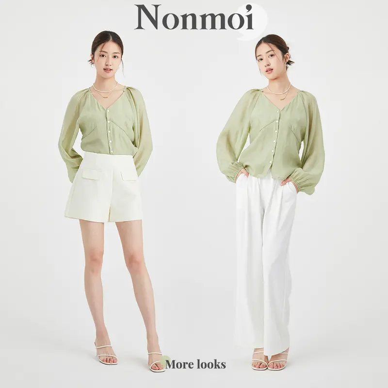 Nonmoi - Margot Top Kemeja Lengan Panjang Bahan Polyester Mint Green 5