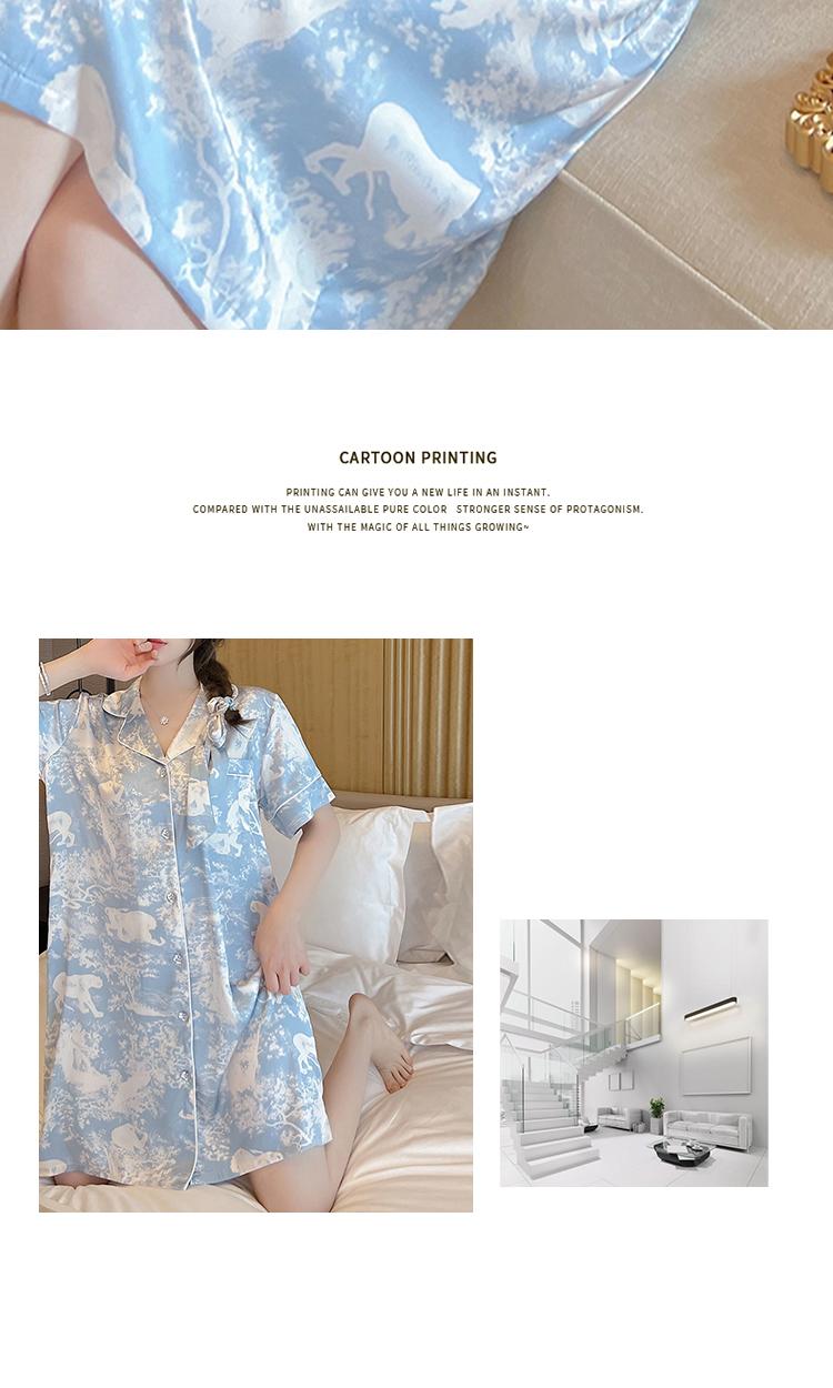 Product Introduction of Summer pajamas nightdress women thin short-sleeved shirt medium long home clothes can be worn outside 24
