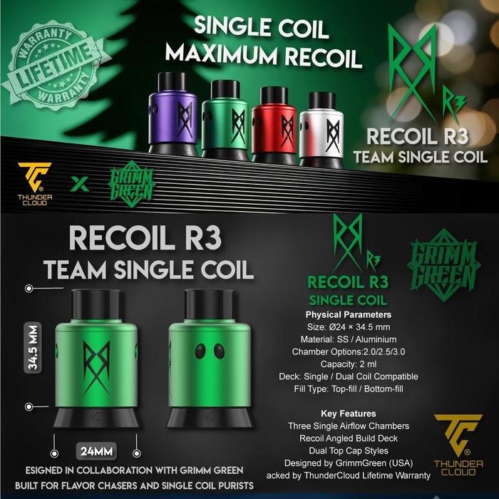 Recoil R3 Rda Jual Recoil R3 Single Coil RDA Designed by GrimmGreen (USA) - GREEN ...