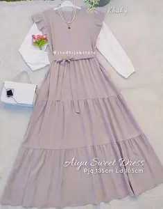 Gamis Remaja Aiyu Dress Baju Anak Perempuan Usia 10–12-19 Tahun Gamis Korea Style Baju Muslim Wanita Katun Polos