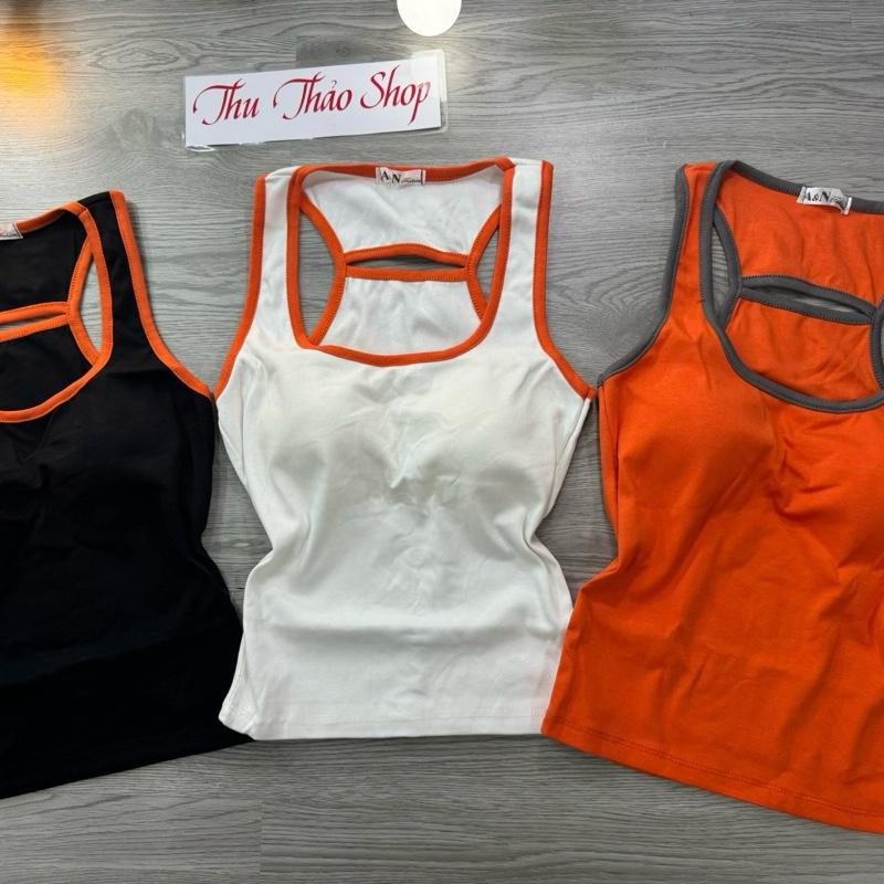ÁO THUN 3 LỖ CHẠY VIỀN CÓ KÈM MÚT ĐỆM FOM CROPTOP NGẮN TRÊN RÚN