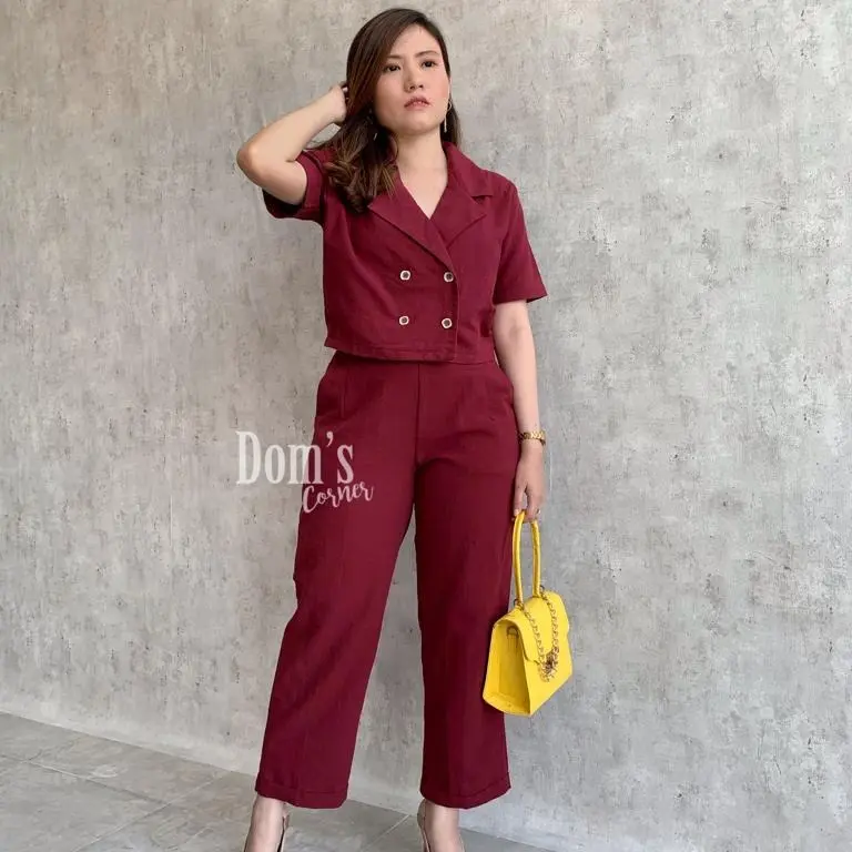 Domscorner - So hee button collar set (atasan kancing - outer - celana panjang Highwaist - korean set 3