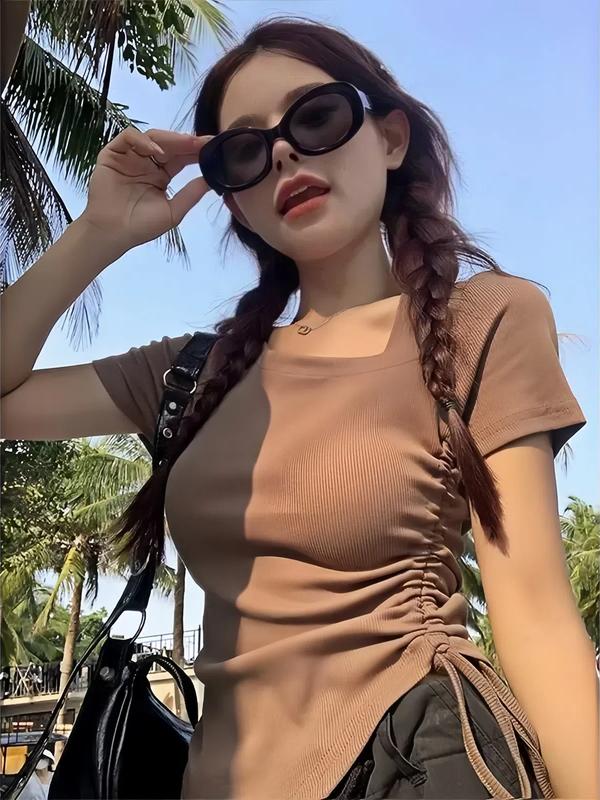 3307 áo thun nữ ôm body form vừa kiểu sang chảnh đen áo phông nữ girl phố hot 2025  kiểu hàn quốc hè nữ đẹp xịn chính hãng điệu