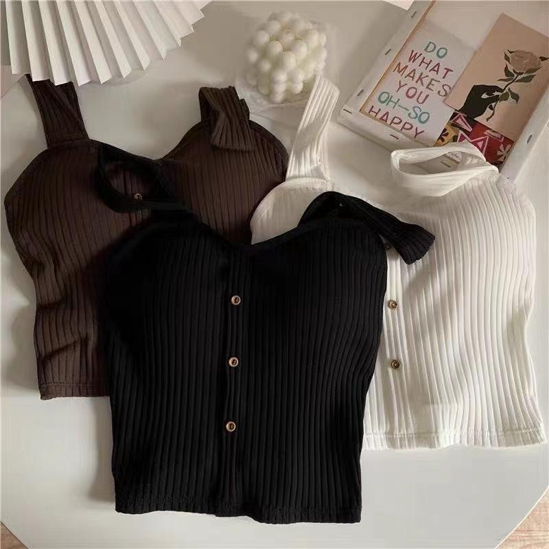 Cute Sleeveless Cropped Tank Top Women's Crop Top Summer 2024 Korean Corset Top Camisole Knit Sexy Slim Vest with Bra Pads Tops Female Y2k 4