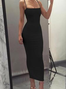 Vestido camisola sólido para mujer con escote redondo, elegante vestido largo ajustado sin espalda para fiesta, club y citas, vestido de verano para mujer