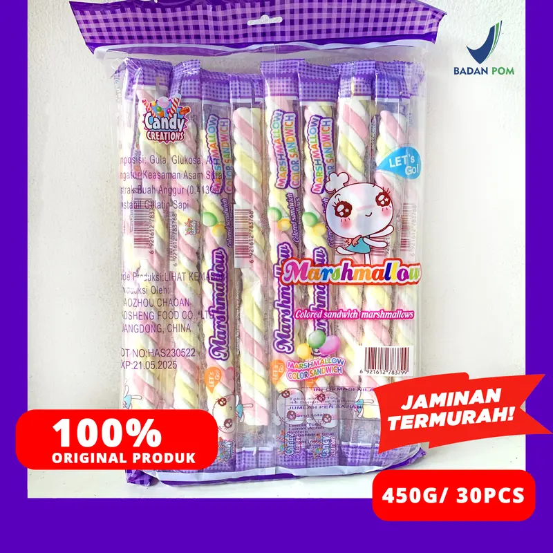 MARSHMALLOW PANJANG CANDY CREATION  30PCS 450G 1