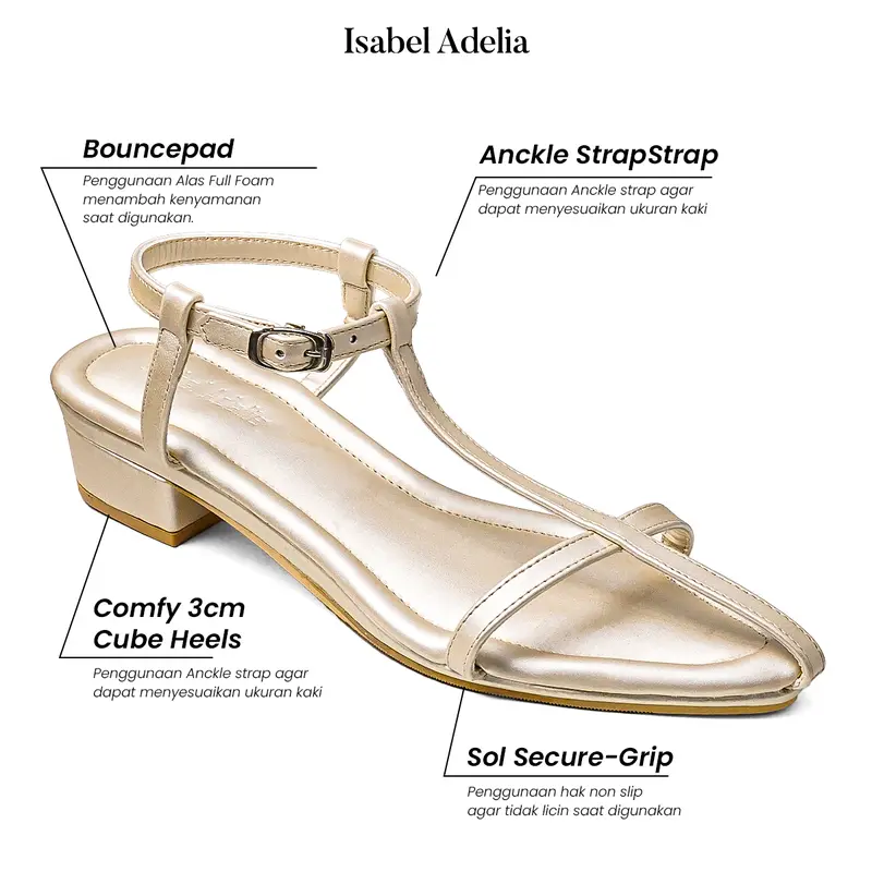 Isabel Adelia TANSY Heels Tali Wanita Sepatu Kondangan Elegan Hak Tahu 3 cm Kekinian Korean Style 2