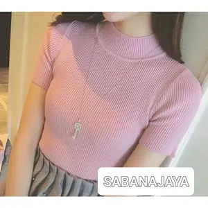 Atasan wanita turtleneck_atasan kaos wanita lengan pendek_atasan manset wanita Oblong Basic Dalaman Rib Polos Top Nyaman Kerah Baju