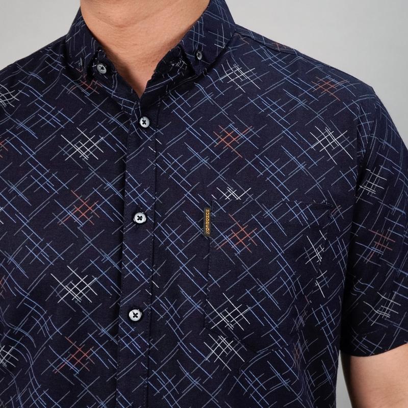 PF - Kemeja Motif Pria Verdant Full Printing Lengan Pendek Casual M-XL Baju Atasan Cowok Slimfit Bahan Katun Hem Formal Dewasa Distro Kerja Hitam 3