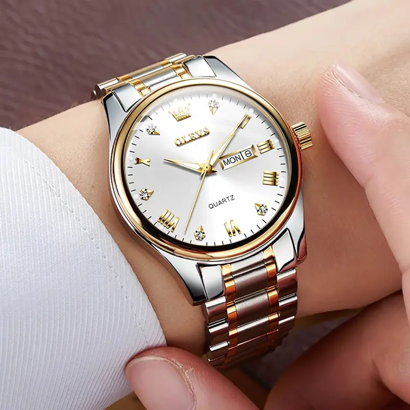 OLEVS Jam Tangan Pria Original 5563 Anti Air Luxury Analog Stainless Steel Cod Watch for Men Arloji Dari Kaca 7
