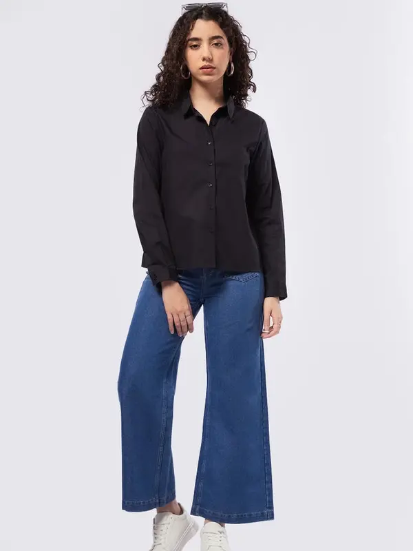 Justblack Kemeja Cewek Slimfit Lengan Panjang Polos Bahan Katun Toyobo Premium Terbaru 1