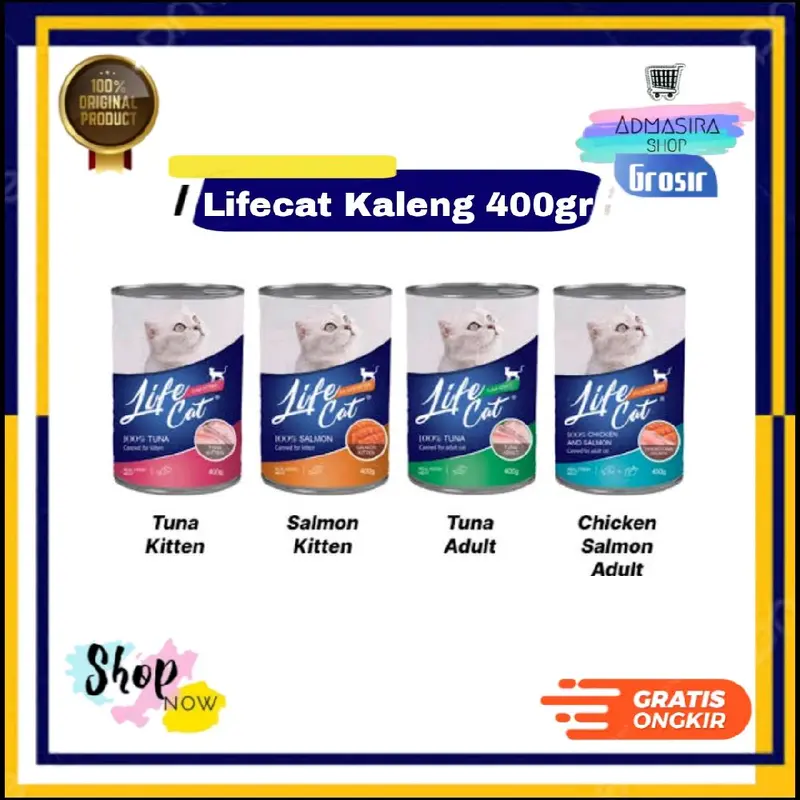 LIFE CAT Kaleng 400gr kitten adult makanan kucing basah lifecat kaleng 400 gram 1
