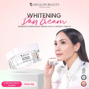 MS GLOW - WHITENING DAY CREAM - 10 GR Mencerahkan Facial Hidrasi Wajah Kulit Sensitif Dapat Digunakan Pada Segala Usia Pelembab Pencerah Hitam SPF 30+ Terdapat Zinc Beeswax Pisum Sativum Extract