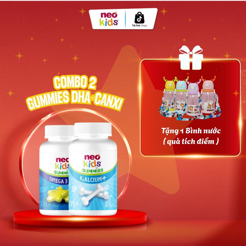 Combo Viên nhai Canxi và Omega 3 DHA Neokids bổ sung canxi, vitamin D3, K2, DHA, Cholin giúp bé thông minh, xương chắc khỏe, hỗ trợ tăng chiều cao và khả năng tập trung, tăng trí nhớ khi học cho bé