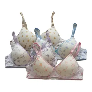 3Pcs Bra Bh Remaja Nyaman dipakai Busa Tipis Bermotif Warna Dasar Putih Size 32 - 36 Kait 2