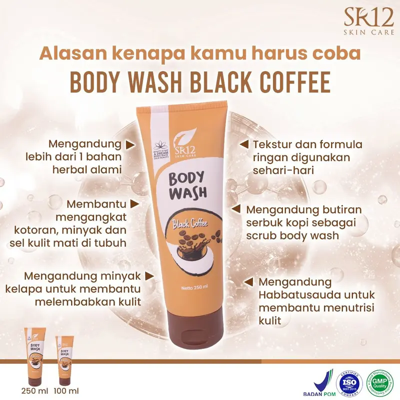 SR12 Body Wash Coffee Sabun Mandi Cair Aroma Kopi Dengan Butiran Scrub Mencerahkan Dan Menyamarkan Noda Hitam 1