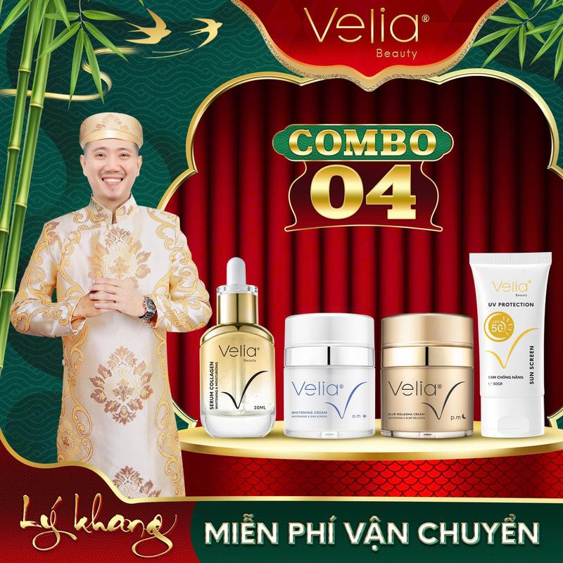    #40   Bộ 04 Kem Cải Thiện Nám Kem Trắng Da Serum Collagen Kem Chống Nắng VELIA Skincare 