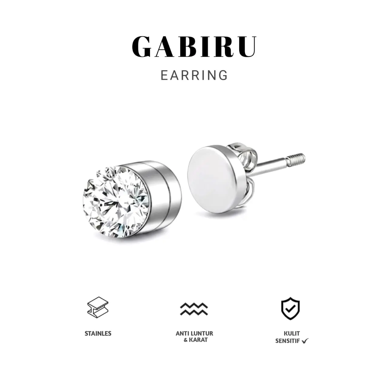 Herauve Anting Gabiru - Anting Magnet Permata Mirip Pakai Asli Diamond Bulat Dengan Tangkai Jarum Stick Belakang Super Kuat