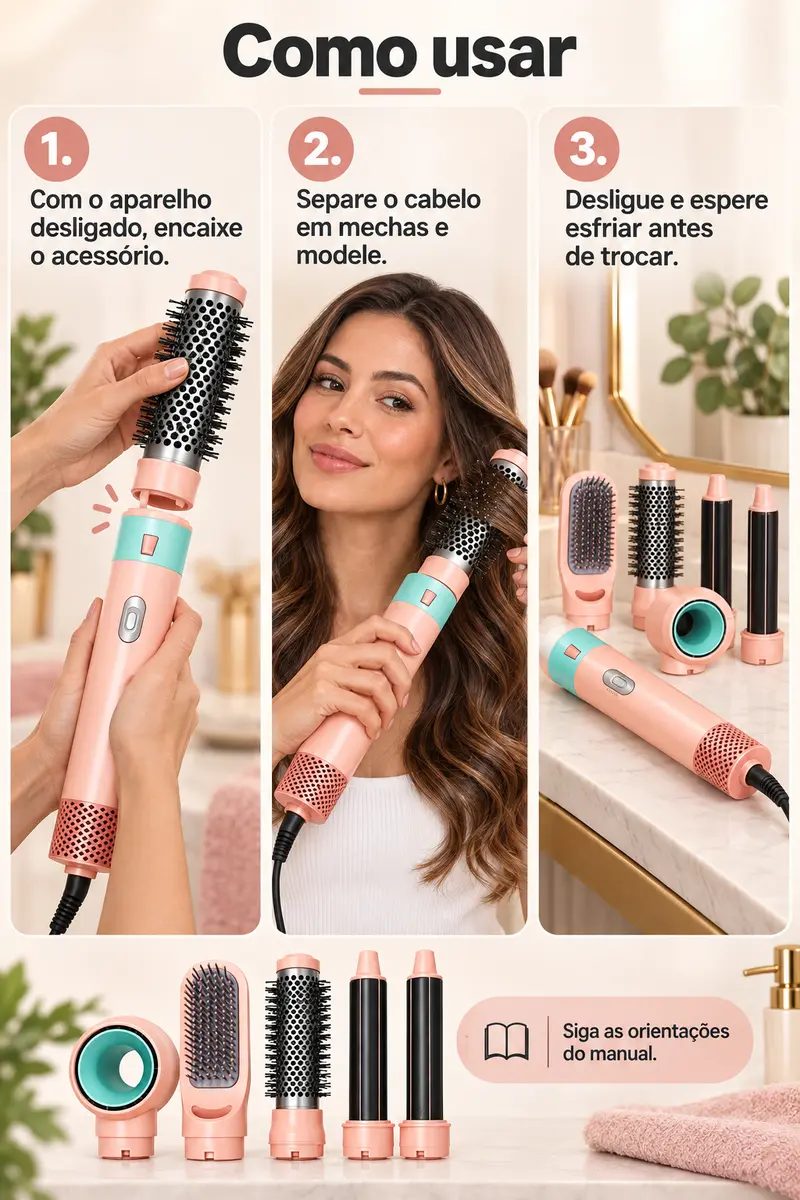 Escova Secadora 5 em 1 Multifuncional, Modeladora Alisa Seca e Dá Volume, Escova de Ar Quente Destacável, Modelador de Cachos com Íons Negativos, Presente Ideal para Mulheres, Garantia de 1 Ano Escova Secadora 5 em 1 Multifuncional, Modeladora Alisa Seca e Dá Volume, Escova de Ar Quente Destacável, Modelador de Cachos com Íons Negativos, Presente Ideal para Mulheres, Garantia de 1 Ano