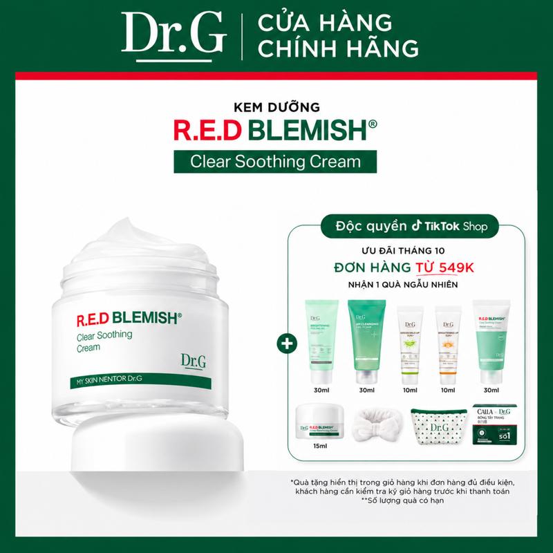 Kem dưỡng Dr.G R.E.D Blemish Clear Soothing Cream 70ml cấp ẩm, làm dịu và giúp củng cố hàng rào bảo vệ da