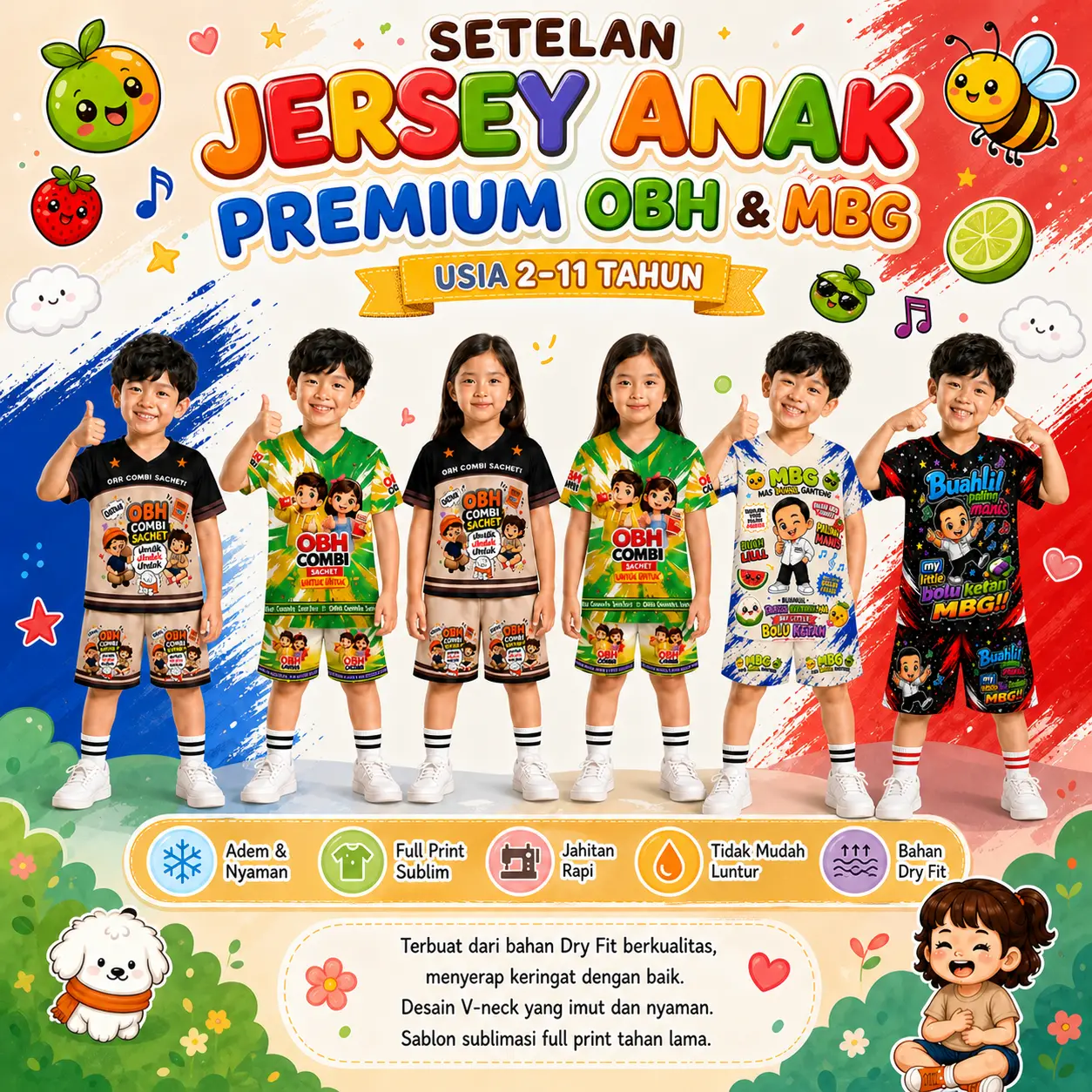 Printer Rambow Stelan Jersey Perempuan & Laki Laki Squish Rainbow Dumpling dan Mega ...