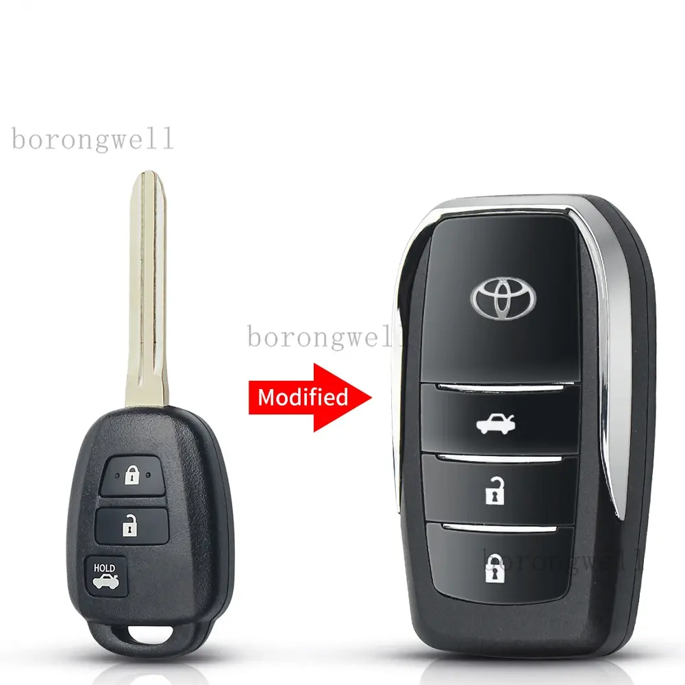 Vỏ chìa khóa ô tô gấp, thích hợp cho Toyota 3 nút Vios 4th Gen 4 2019 2020 2021, vỏ chìa khóa sửa đổi có logo