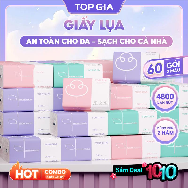 [GIẤY LỤA] Thùng 60 gói giấy 3 màu TOPGIA chính hãng - Giấy rút để bàn 4 lớp mềm mịn - giấy ăn cao cấp Đạt Chuẩn Bộ Công Thương Top Gia Hà Nội F0100