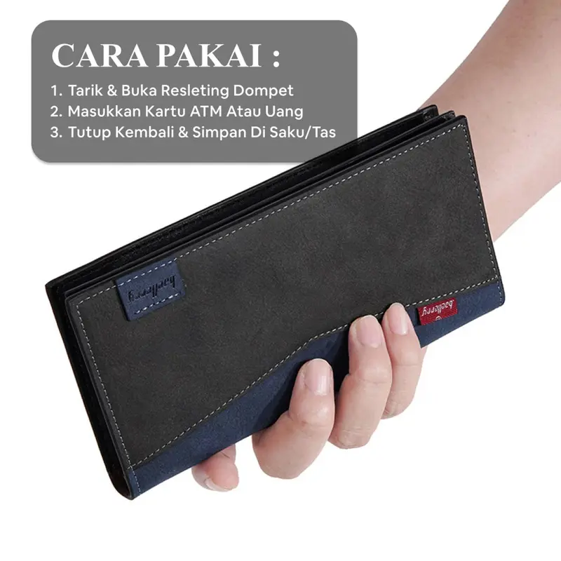 C01 - Dompet Pria - Dompet Panjang Lipat Wallet Cowok Kulit PU Tas Uang Kasual Stylish 5