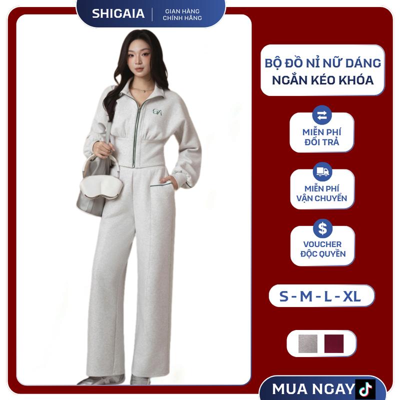 B05 Bộ Đồ Nỉ Nữ Dáng Ngắn Kéo Khóa SHIGAIA VIET NAM x CHU THANH HUYỀN