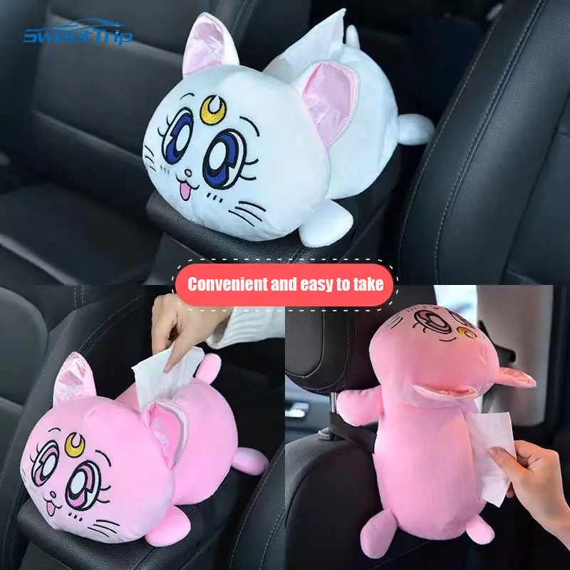 Cute Car Pillow Plush Pillows Female Car Neck Headrest Decorative Four Seasons Woman Handbrake Gear Tissue Box Cat Armrest Box