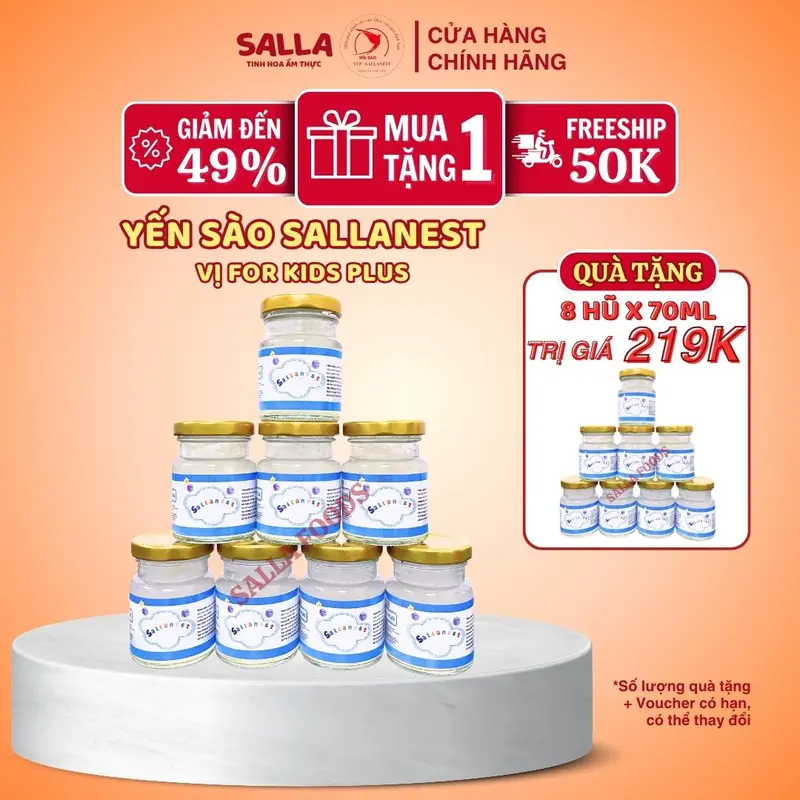 16 Hũ Yến sào SALLANEST 30% Yến tươi vị FOR KIDS PLUS - 2 Khay x 8 Hũ x 70ml - [MUA 1 TẶNG 1] 1