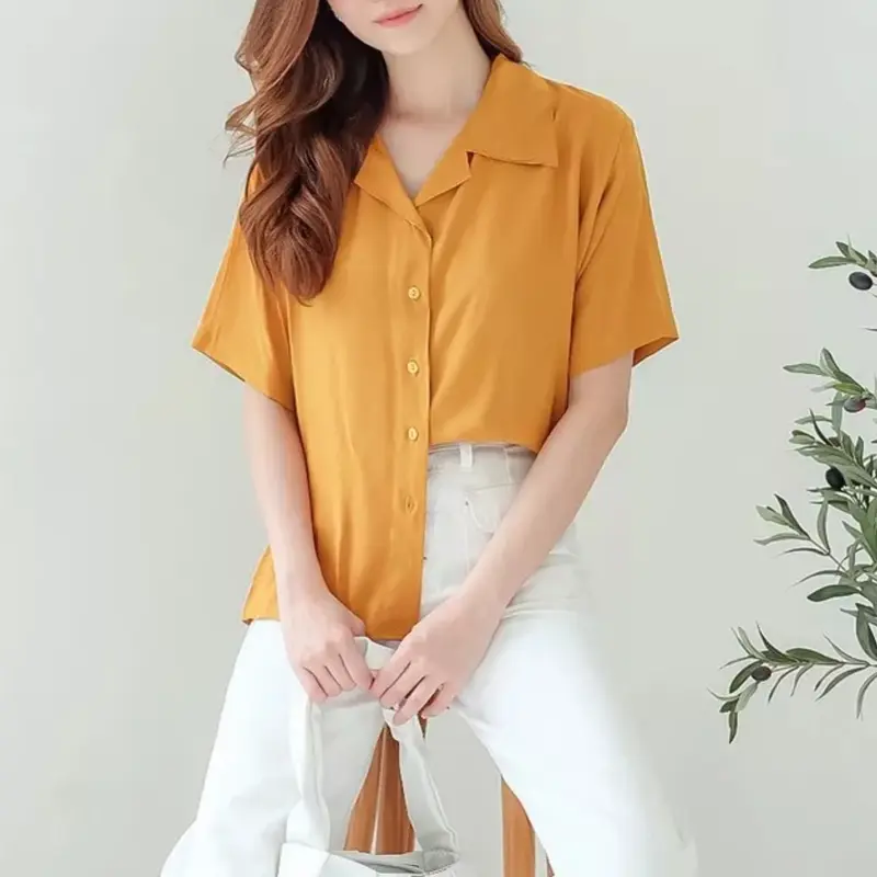 DiaryFashion - Blus Kemeja Formal Wanita Lengan Pendek Gaya Korean Style 6