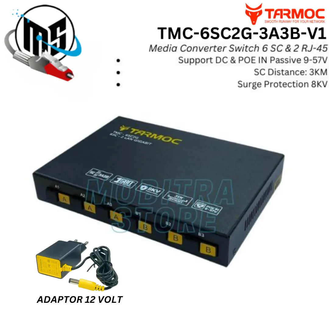 Tarmoc TMC-6SC2G-3A3B-V1 | Media Converter Switch 6FO 2LAN / 6 FO 2 LAN Gigabit POE IN 9-57 Volt | 6SC 2LAN / 6 SC 2 LAN Gigabit