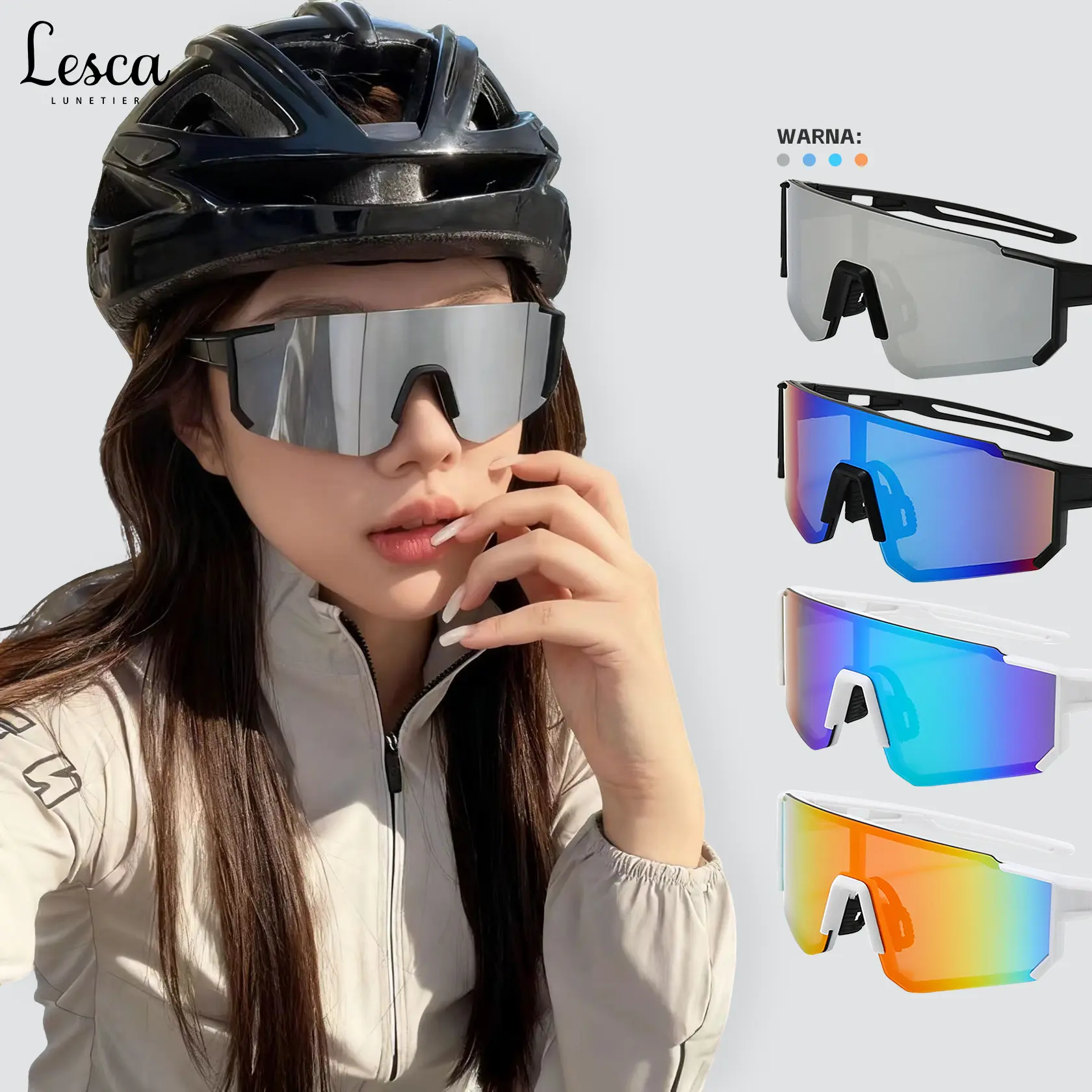 Lesca Kacamata Sepeda Unisex Lensa Anti UV400 Sunglasses Gaya Futuristic Sport