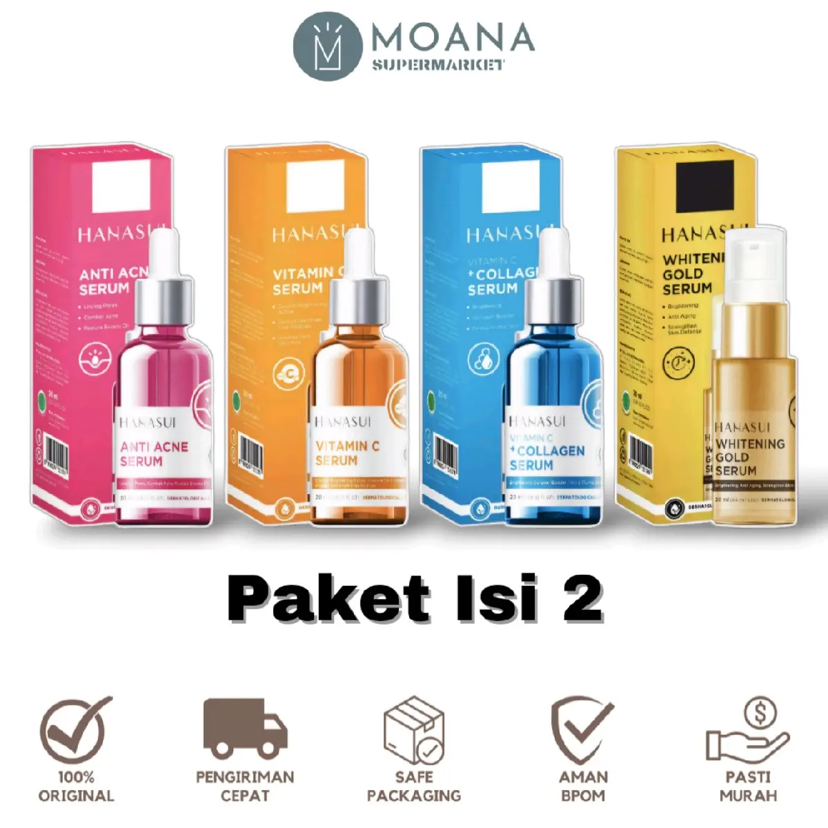 [Isi 2] Hanasui Serum Improved Formula - Vitamin C, Vitamin C + Collagen, Anti Acne, Gold Whitening | Mencerahkan / Jerawat Aging
