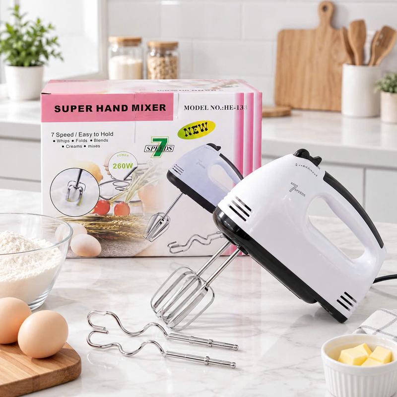 Máy Đánh Trứng Cầm Tay 7 Tốc Độ 260W, Máy Trộn Bột Làm Bánh Kèm Phới Đánh Trứng & Que Nhào Bột